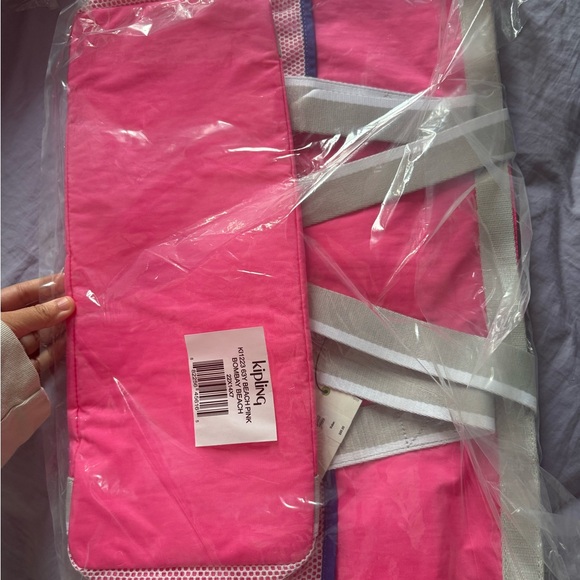 Kipling Vibrant Pink Tote Bag with Cream Accents